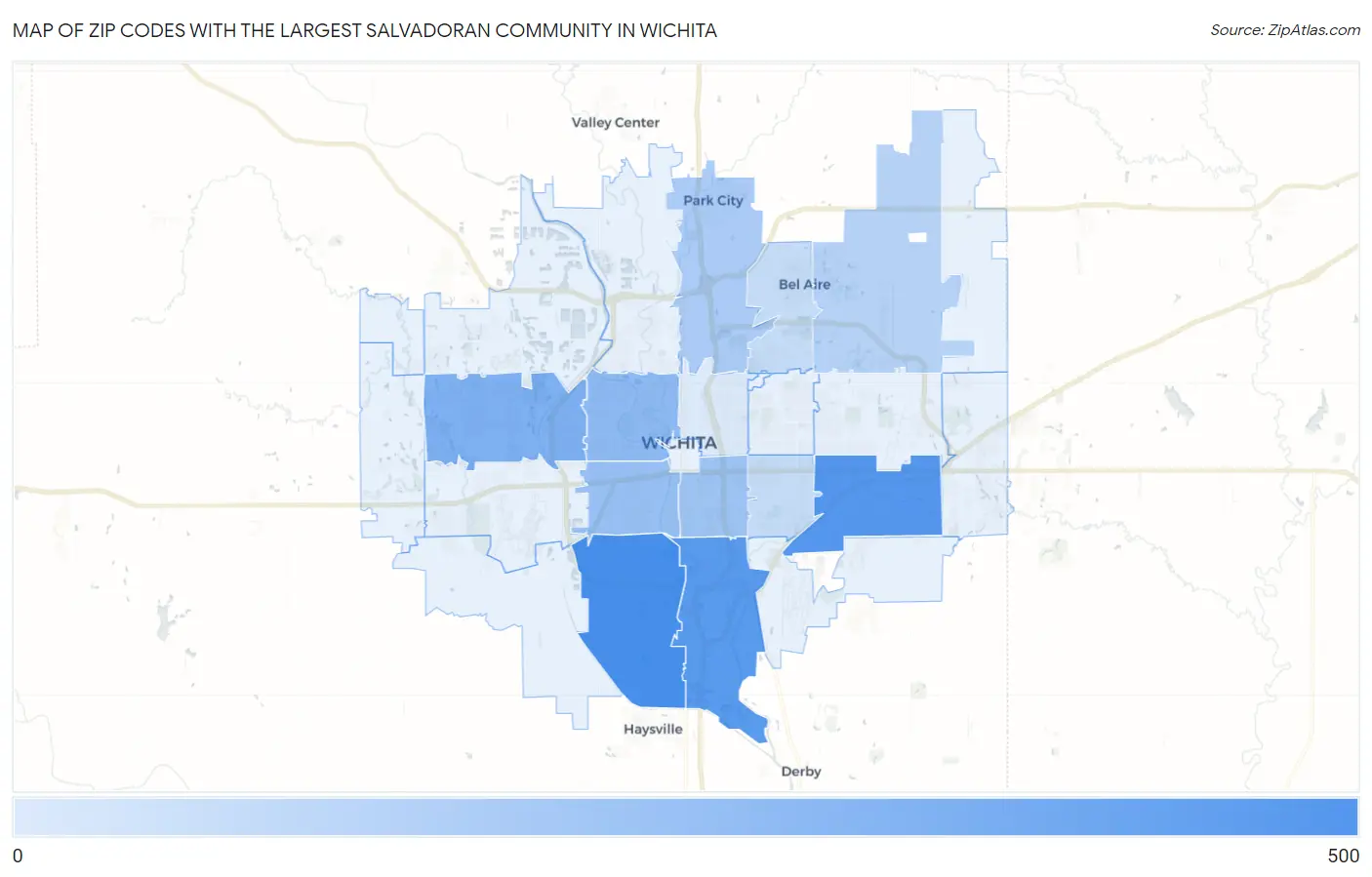 Zip Codes with the Largest Salvadoran Community in Wichita Map