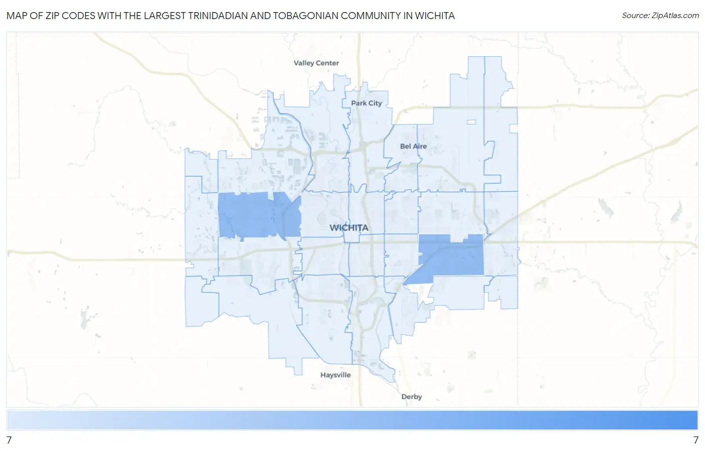 Zip Codes with the Largest Trinidadian and Tobagonian Community in Wichita Map