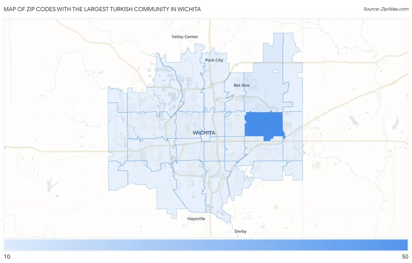 Zip Codes with the Largest Turkish Community in Wichita Map