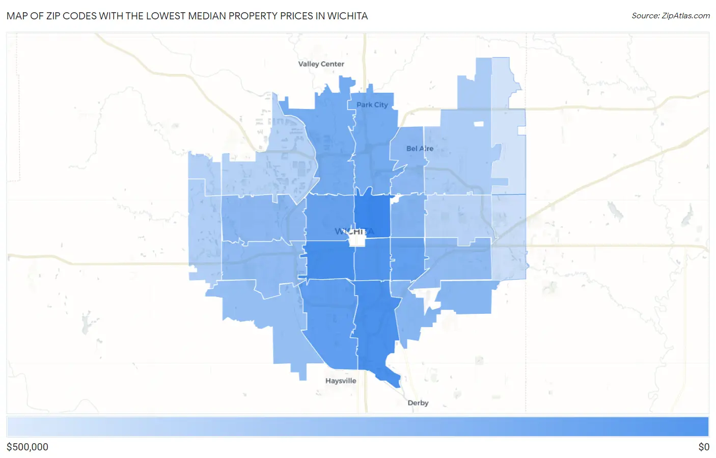 Zip Codes with the Lowest Median Property Prices in Wichita Map