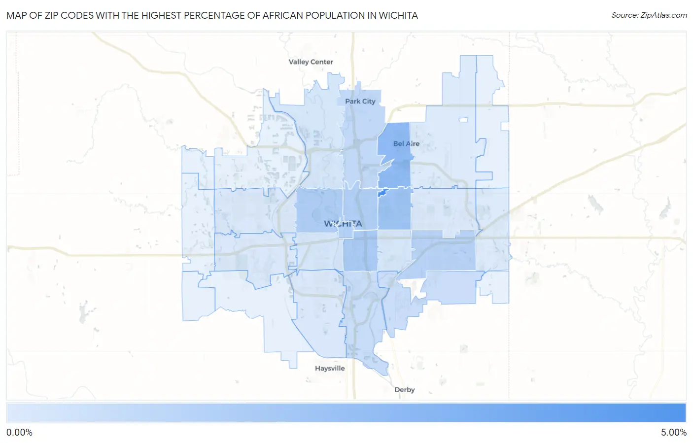 Zip Codes with the Highest Percentage of African Population in Wichita Map