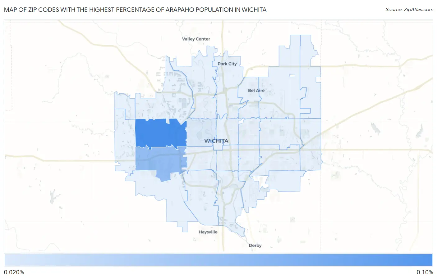 Zip Codes with the Highest Percentage of Arapaho Population in Wichita Map