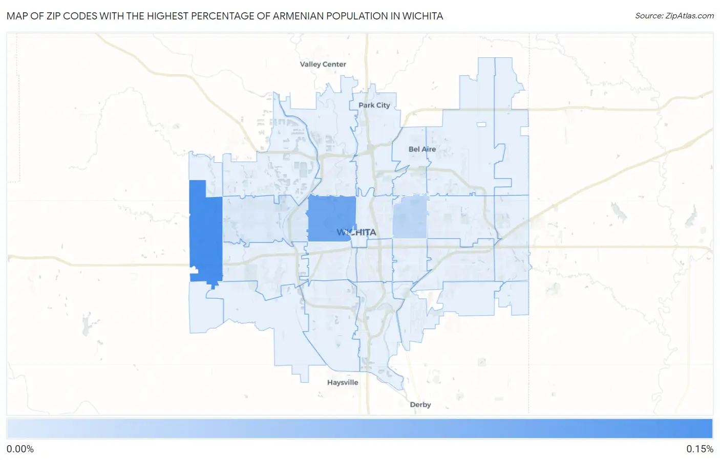 Zip Codes with the Highest Percentage of Armenian Population in Wichita Map
