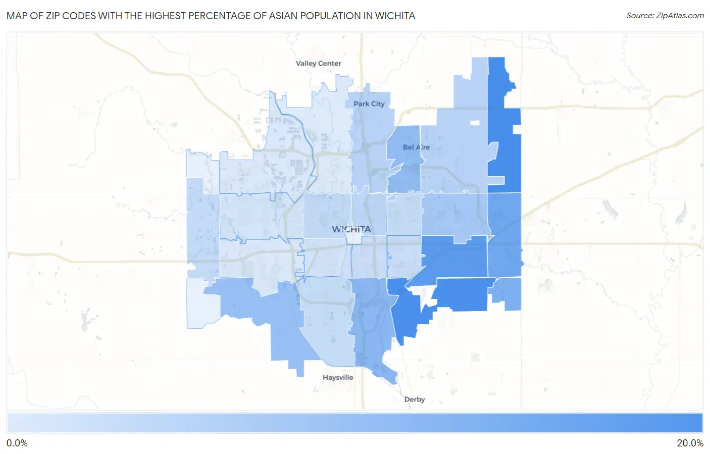 Zip Codes with the Highest Percentage of Asian Population in Wichita Map