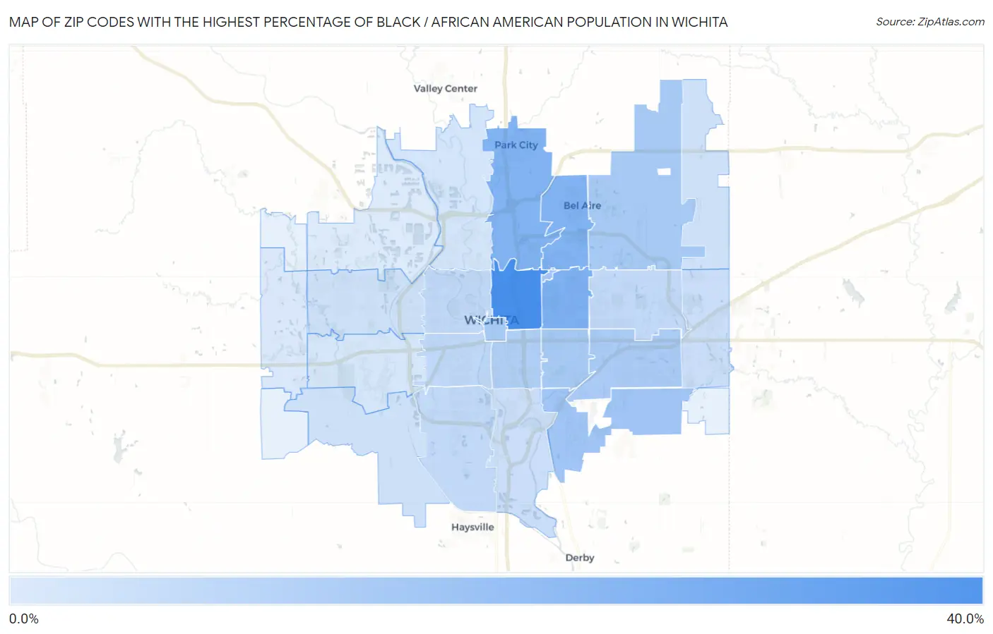 Zip Codes with the Highest Percentage of Black / African American Population in Wichita Map