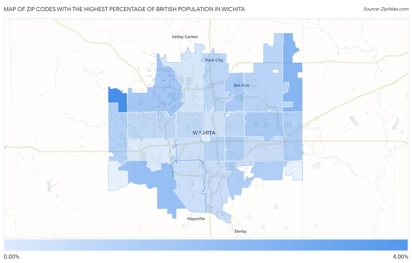 Zip Codes with the Highest Percentage of British Population in Wichita Map