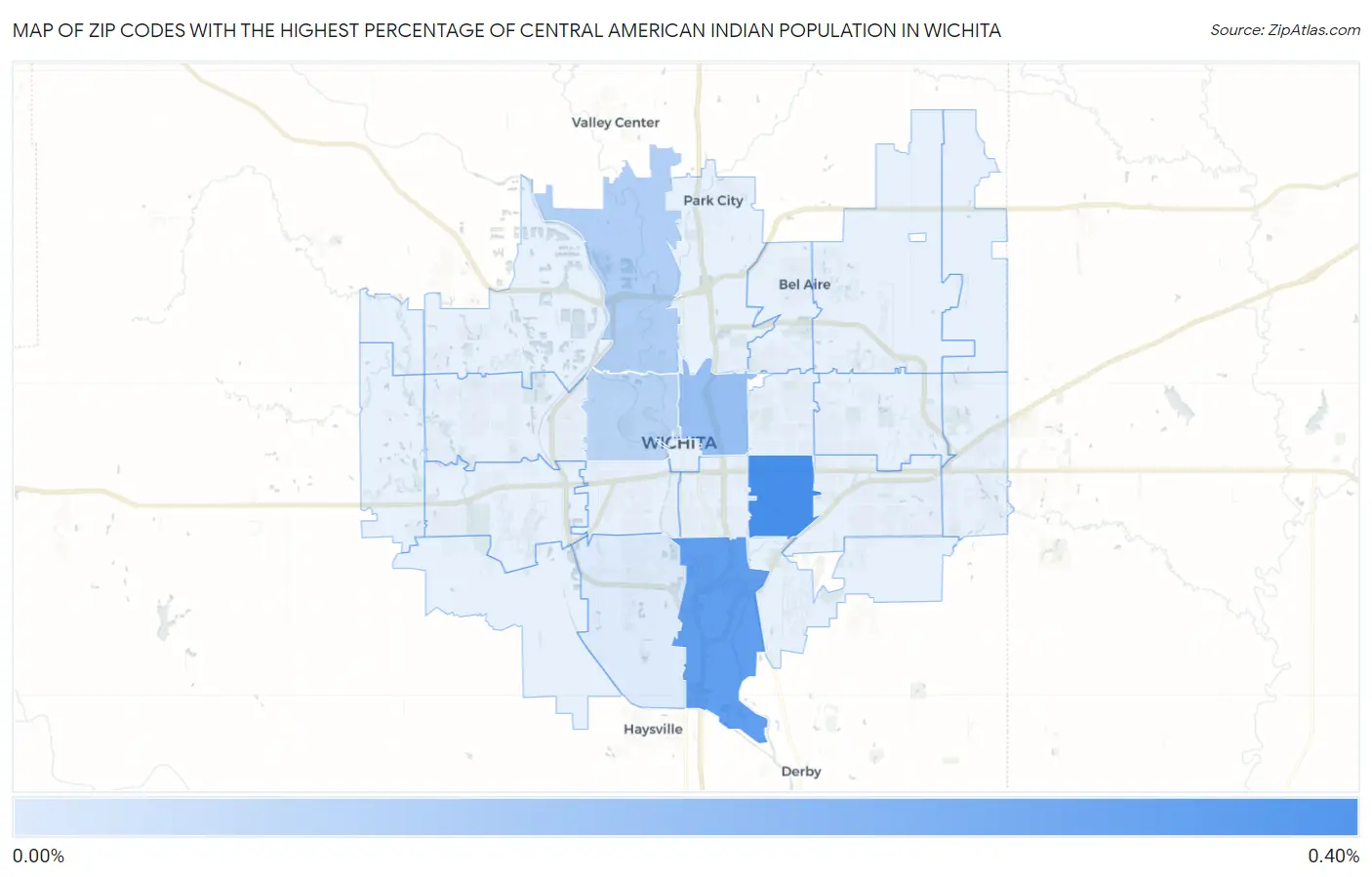 Zip Codes with the Highest Percentage of Central American Indian Population in Wichita Map