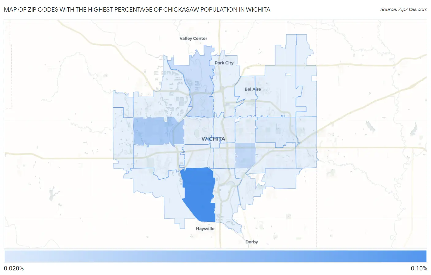 Zip Codes with the Highest Percentage of Chickasaw Population in Wichita Map