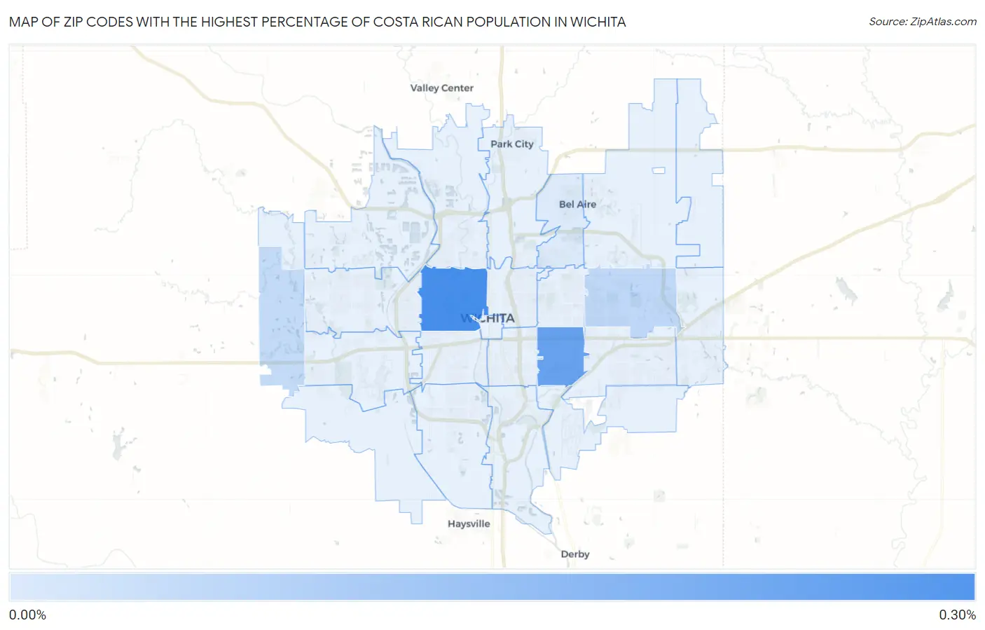 Zip Codes with the Highest Percentage of Costa Rican Population in Wichita Map