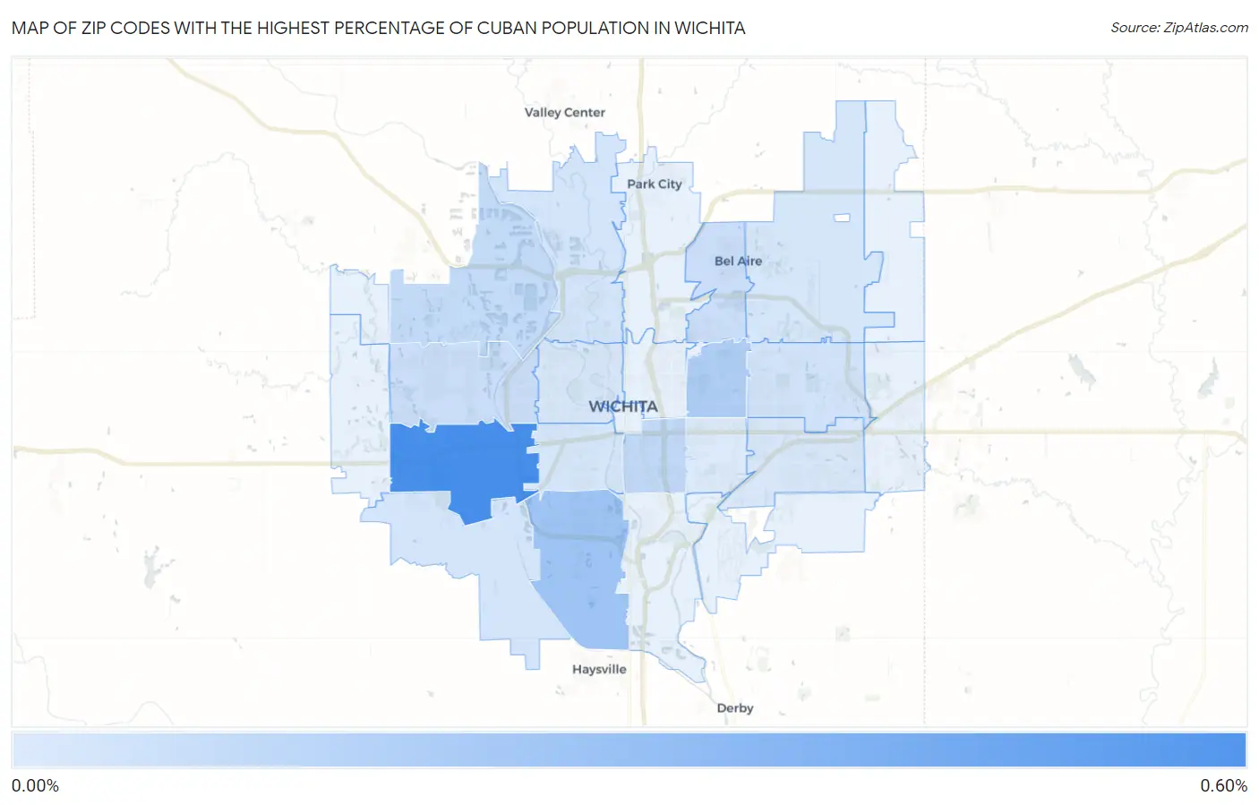 Zip Codes with the Highest Percentage of Cuban Population in Wichita Map