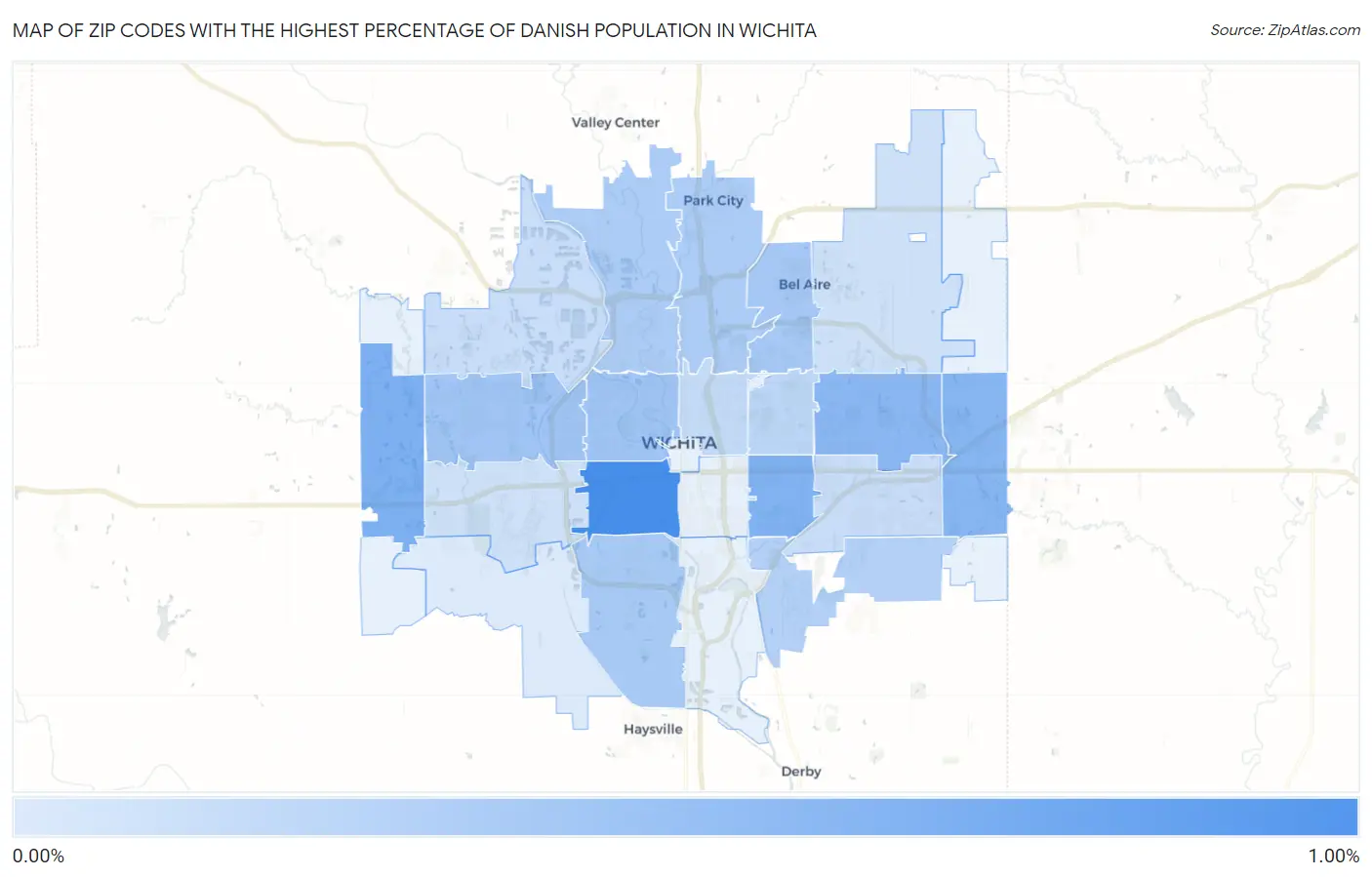 Zip Codes with the Highest Percentage of Danish Population in Wichita Map
