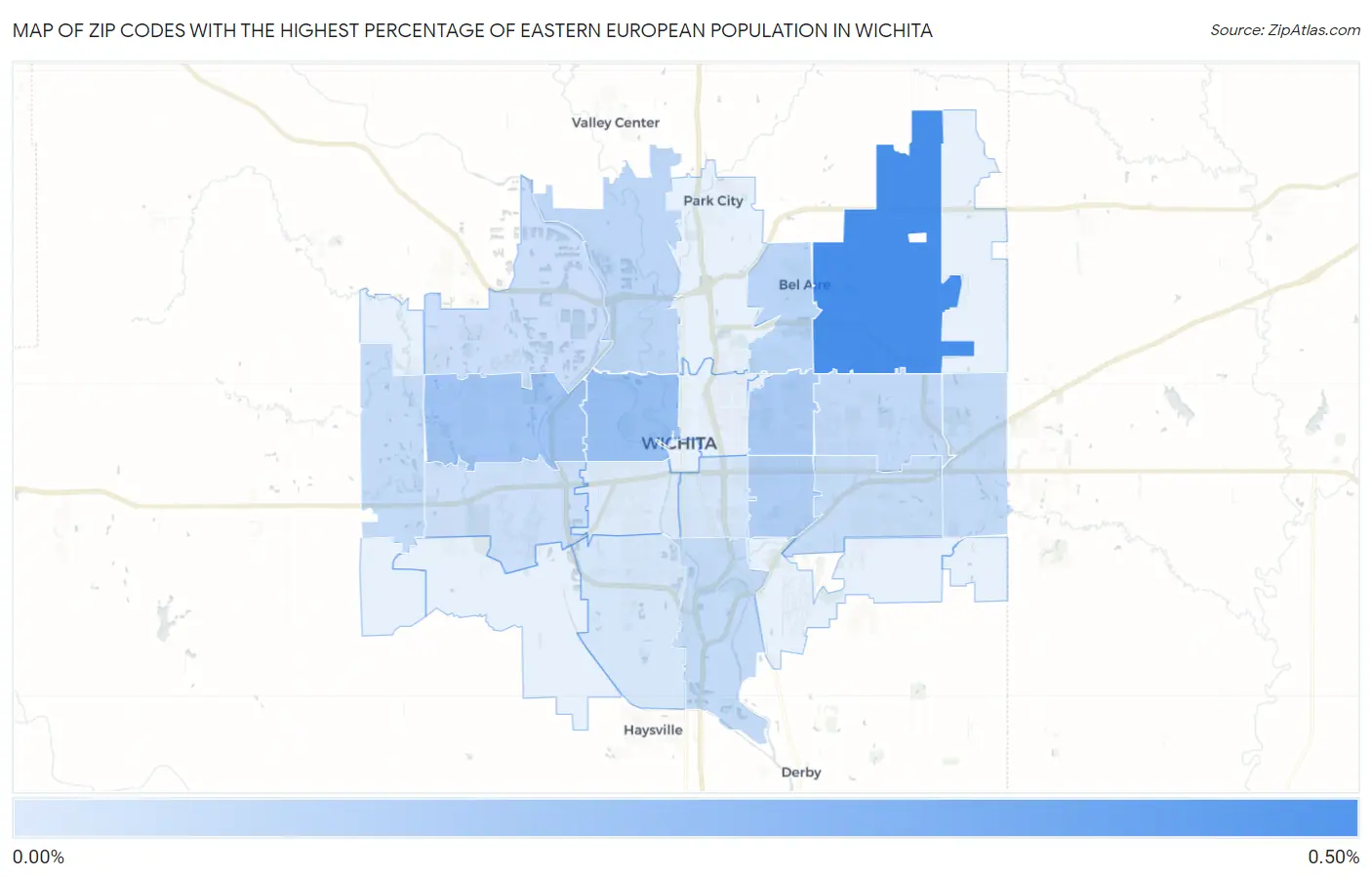Zip Codes with the Highest Percentage of Eastern European Population in Wichita Map