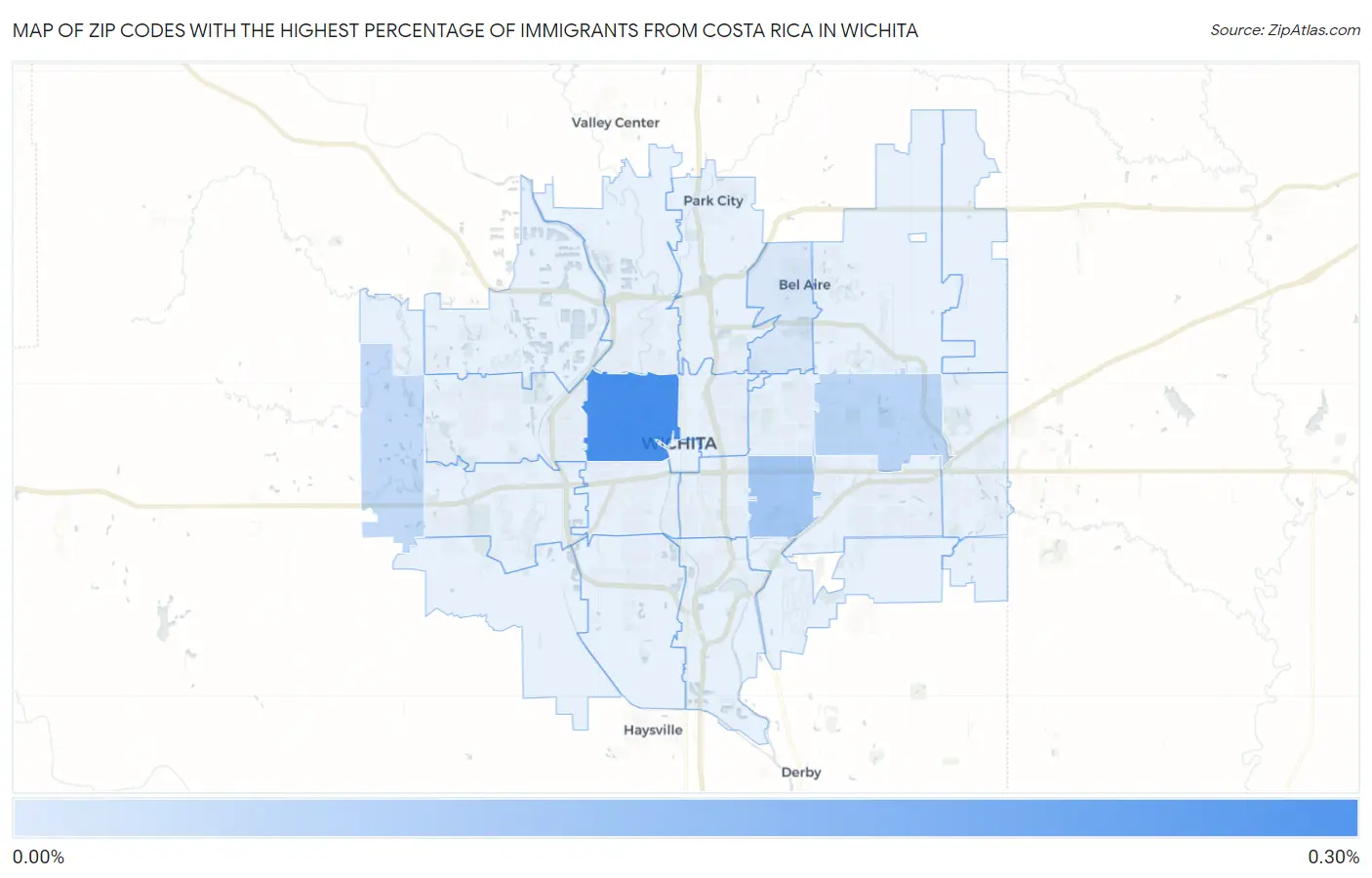 Zip Codes with the Highest Percentage of Immigrants from Costa Rica in Wichita Map