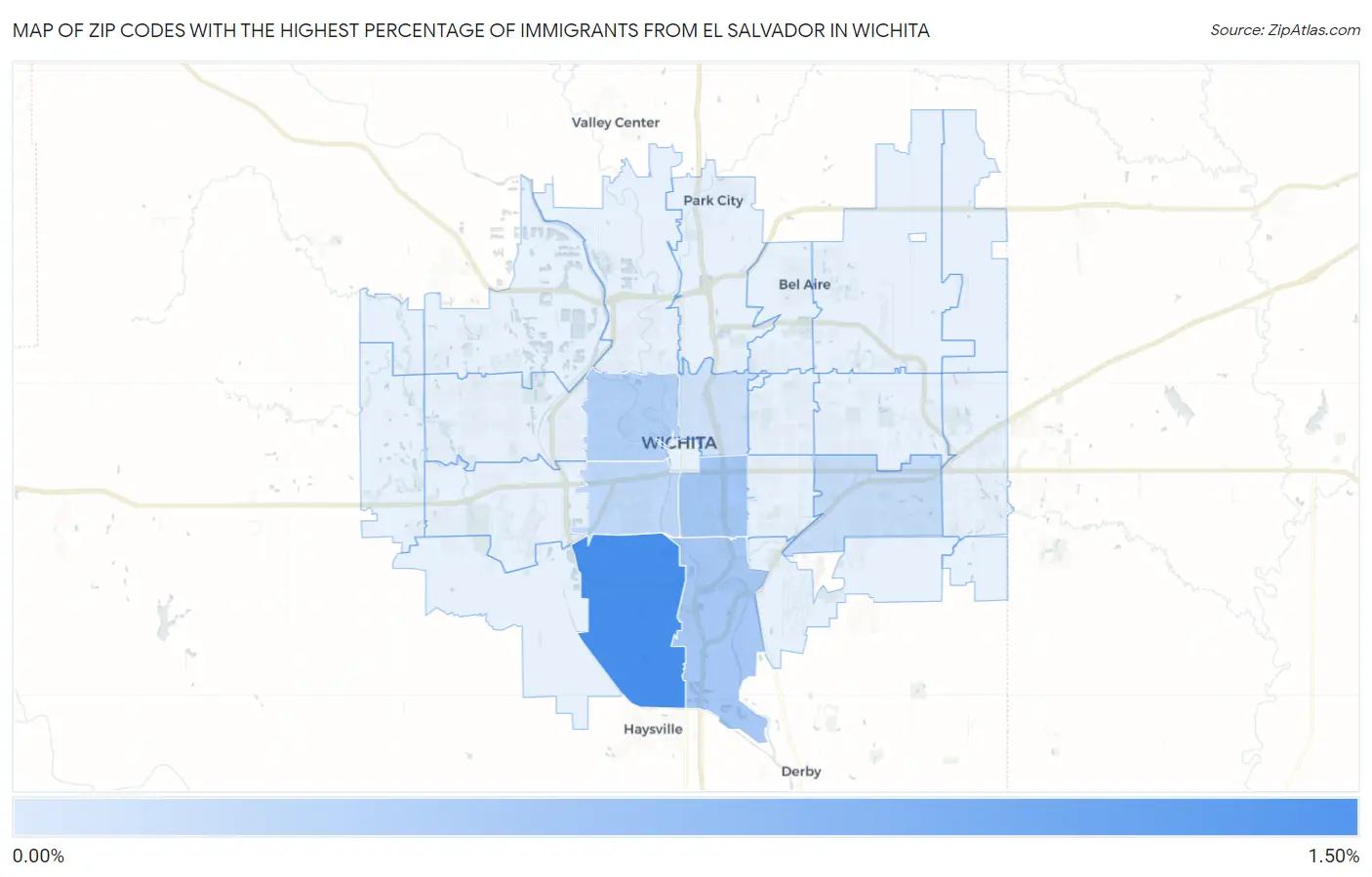 Zip Codes with the Highest Percentage of Immigrants from El Salvador in Wichita Map