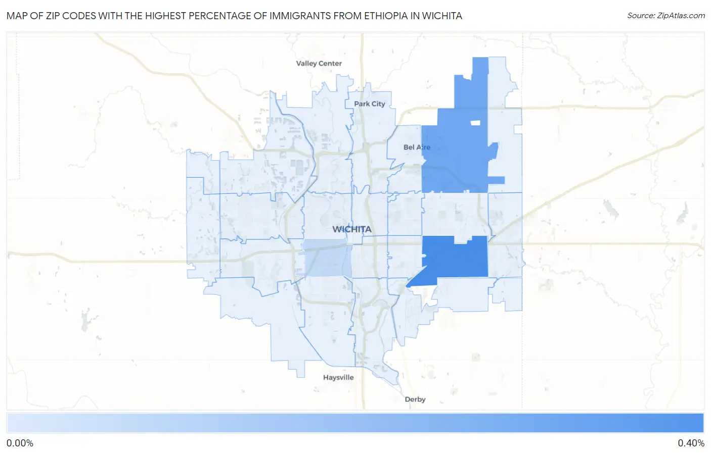 Zip Codes with the Highest Percentage of Immigrants from Ethiopia in Wichita Map