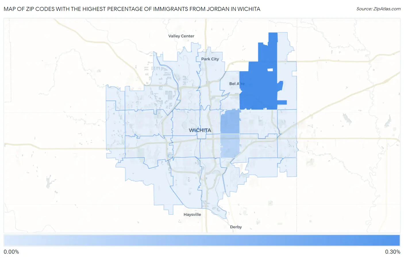 Zip Codes with the Highest Percentage of Immigrants from Jordan in Wichita Map