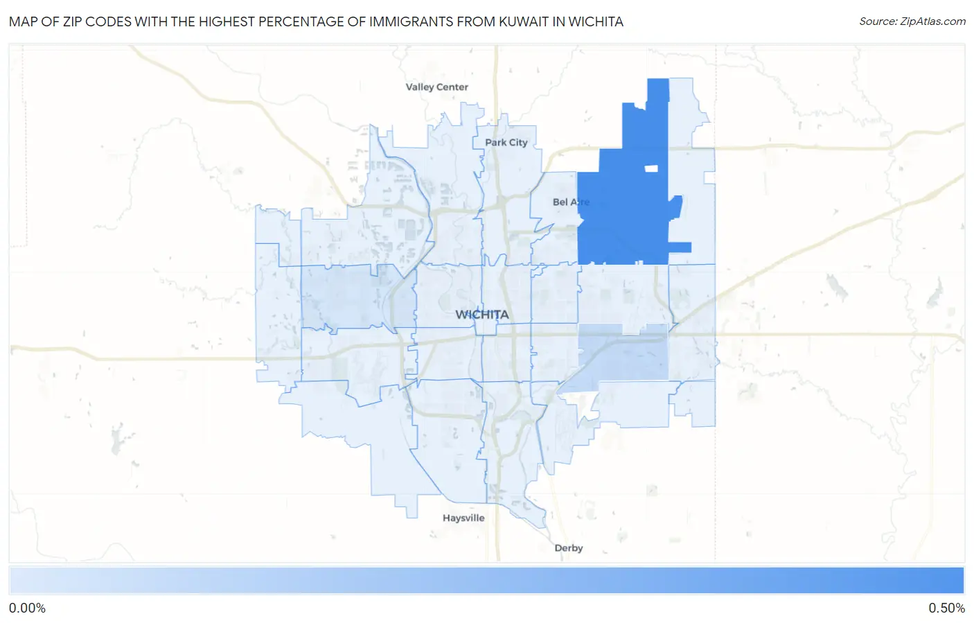 Zip Codes with the Highest Percentage of Immigrants from Kuwait in Wichita Map