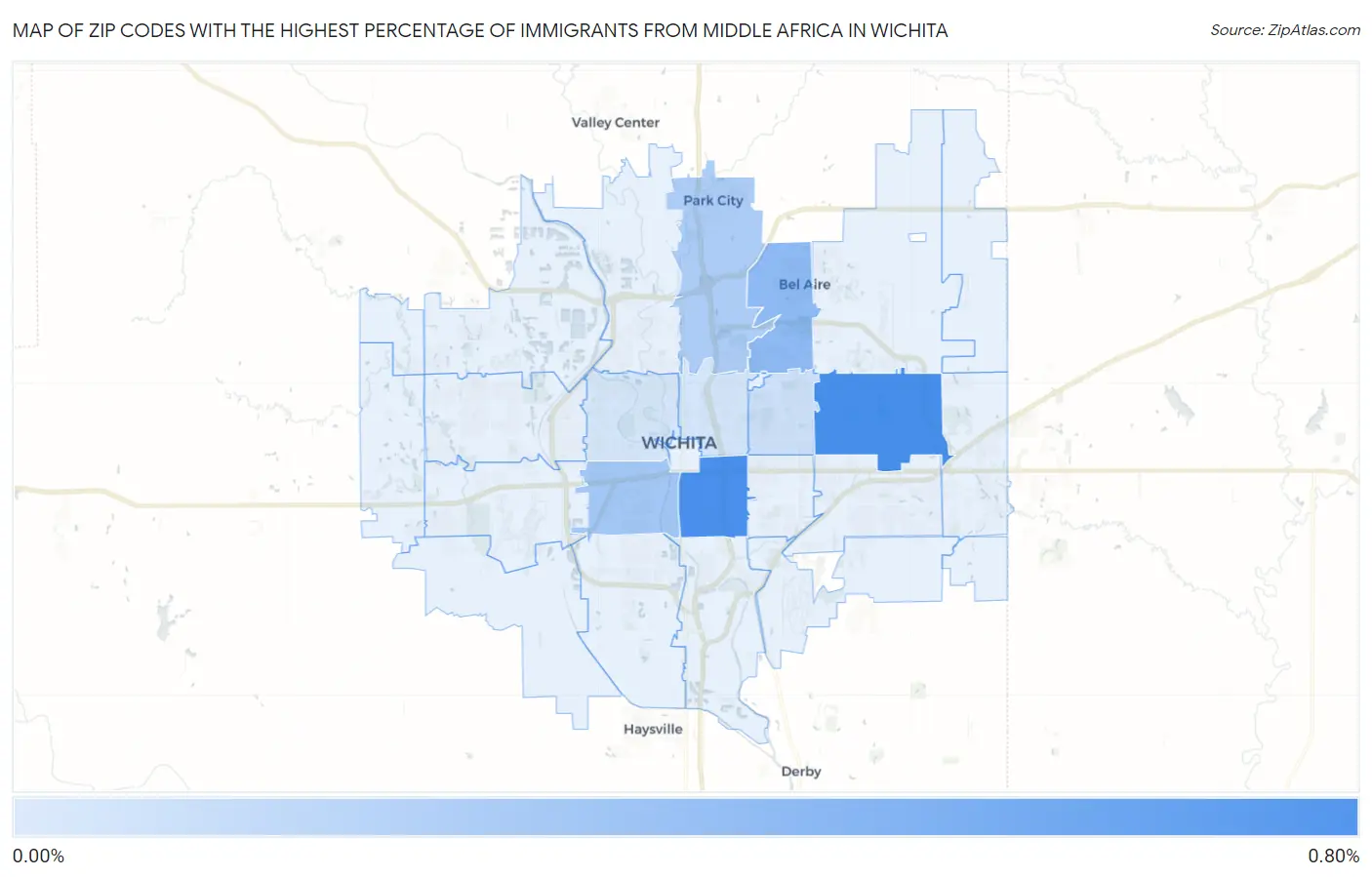Zip Codes with the Highest Percentage of Immigrants from Middle Africa in Wichita Map