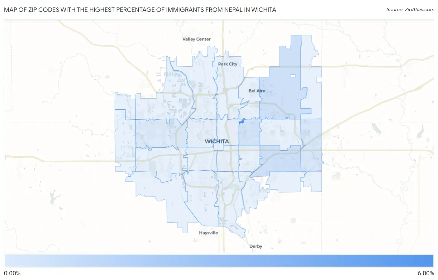 Zip Codes with the Highest Percentage of Immigrants from Nepal in Wichita Map