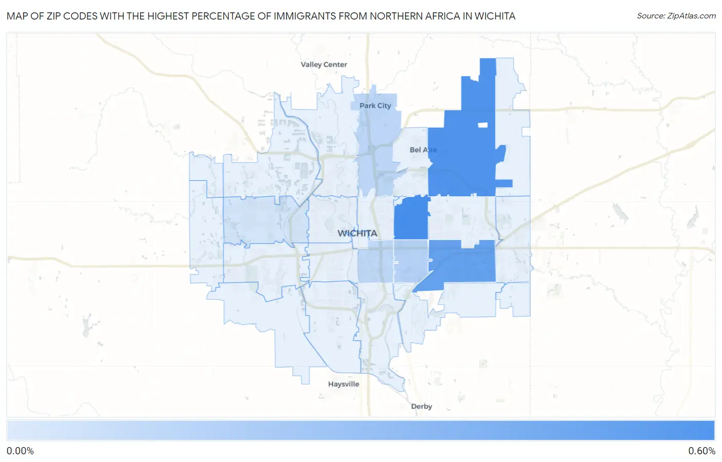 Zip Codes with the Highest Percentage of Immigrants from Northern Africa in Wichita Map