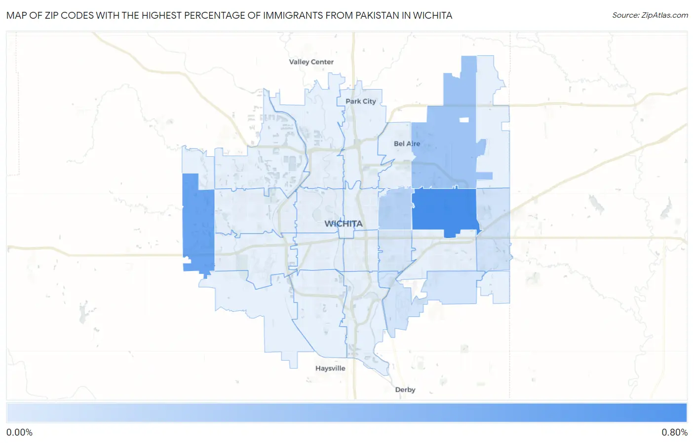 Zip Codes with the Highest Percentage of Immigrants from Pakistan in Wichita Map