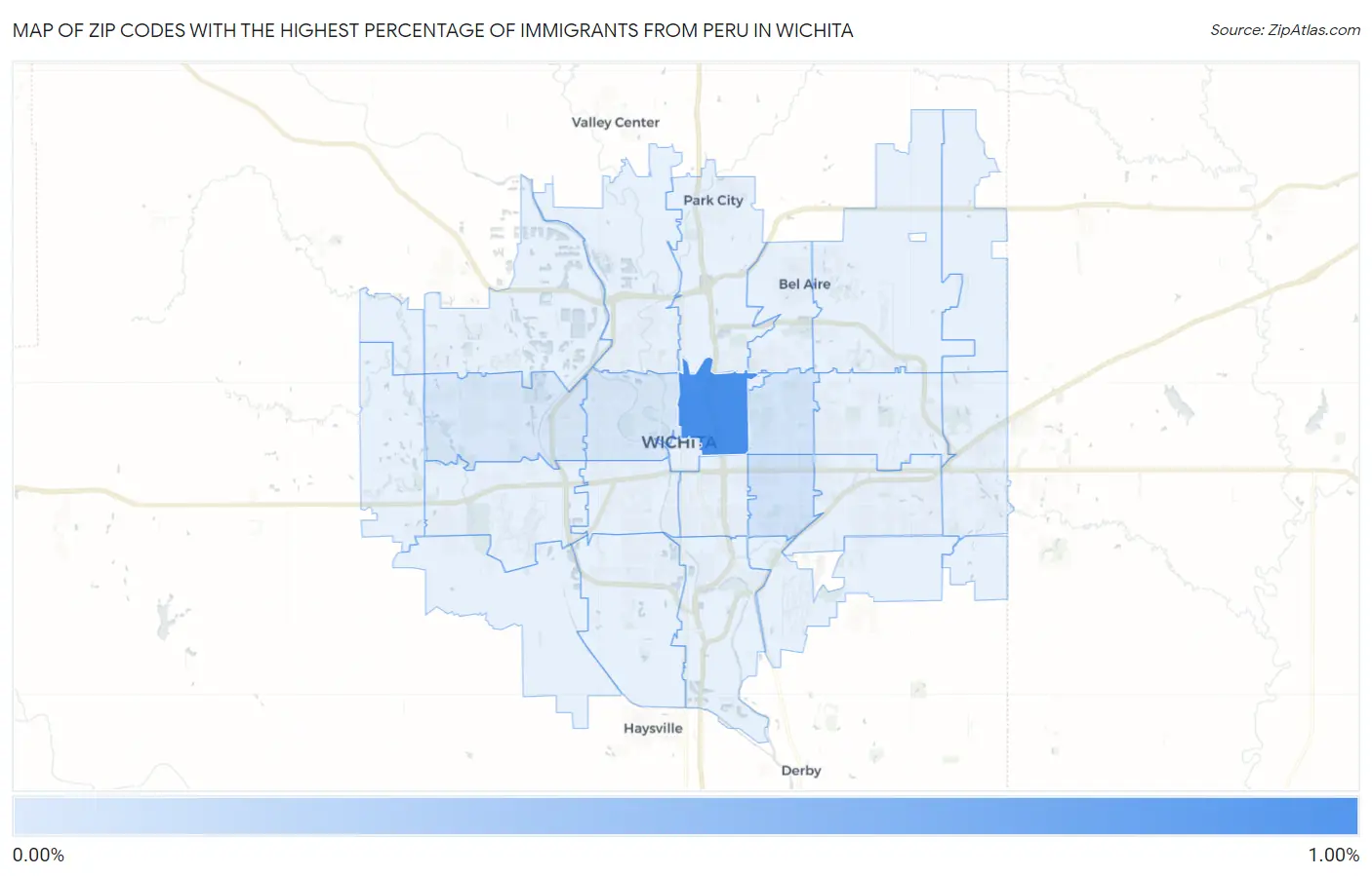 Zip Codes with the Highest Percentage of Immigrants from Peru in Wichita Map