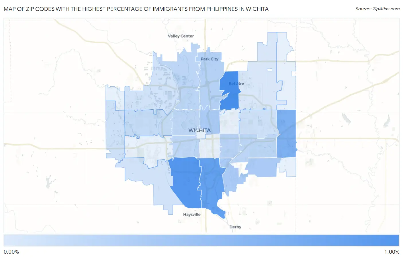 Zip Codes with the Highest Percentage of Immigrants from Philippines in Wichita Map