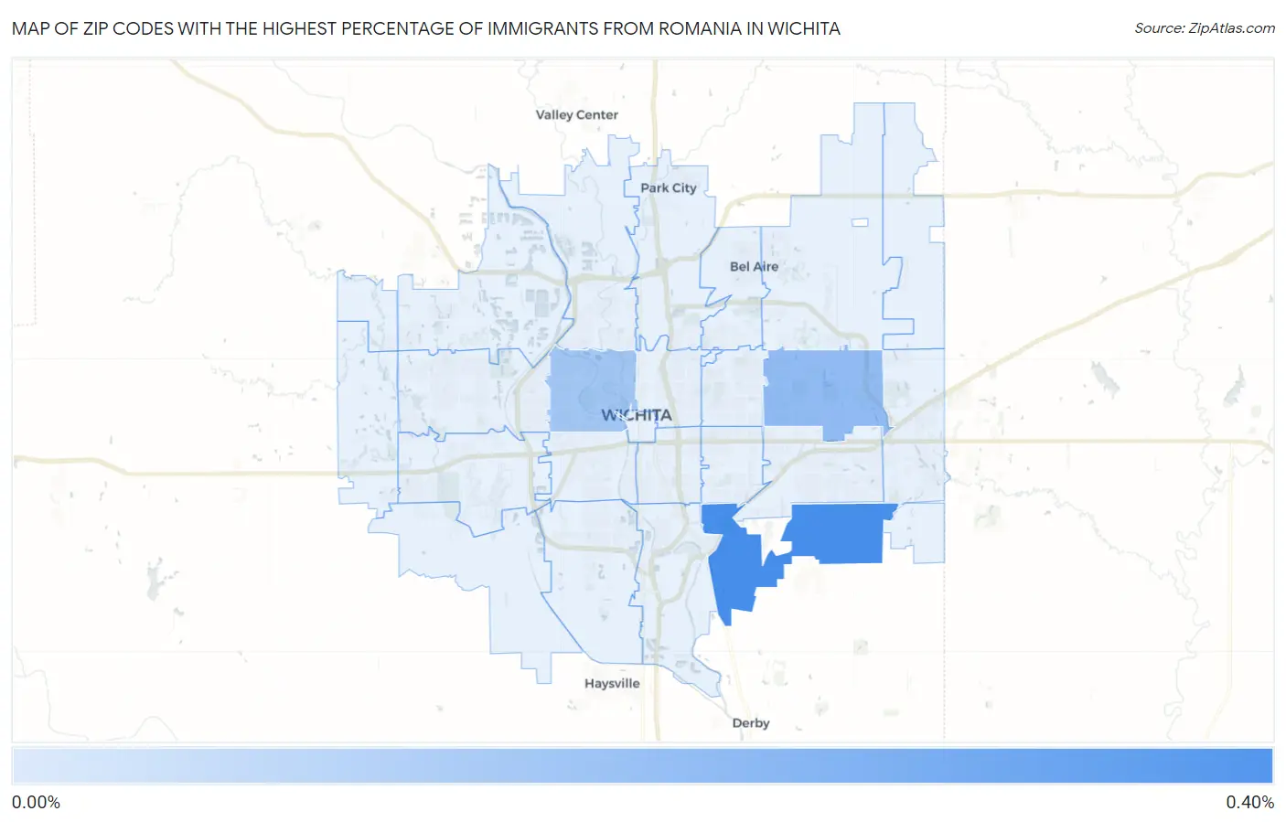 Zip Codes with the Highest Percentage of Immigrants from Romania in Wichita Map