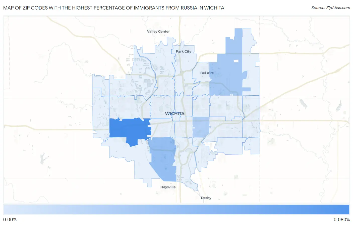 Zip Codes with the Highest Percentage of Immigrants from Russia in Wichita Map