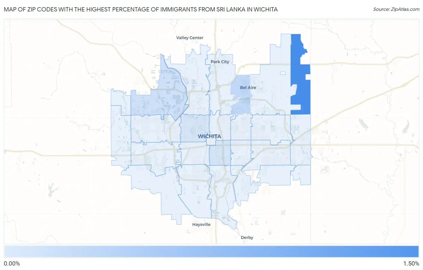 Zip Codes with the Highest Percentage of Immigrants from Sri Lanka in Wichita Map