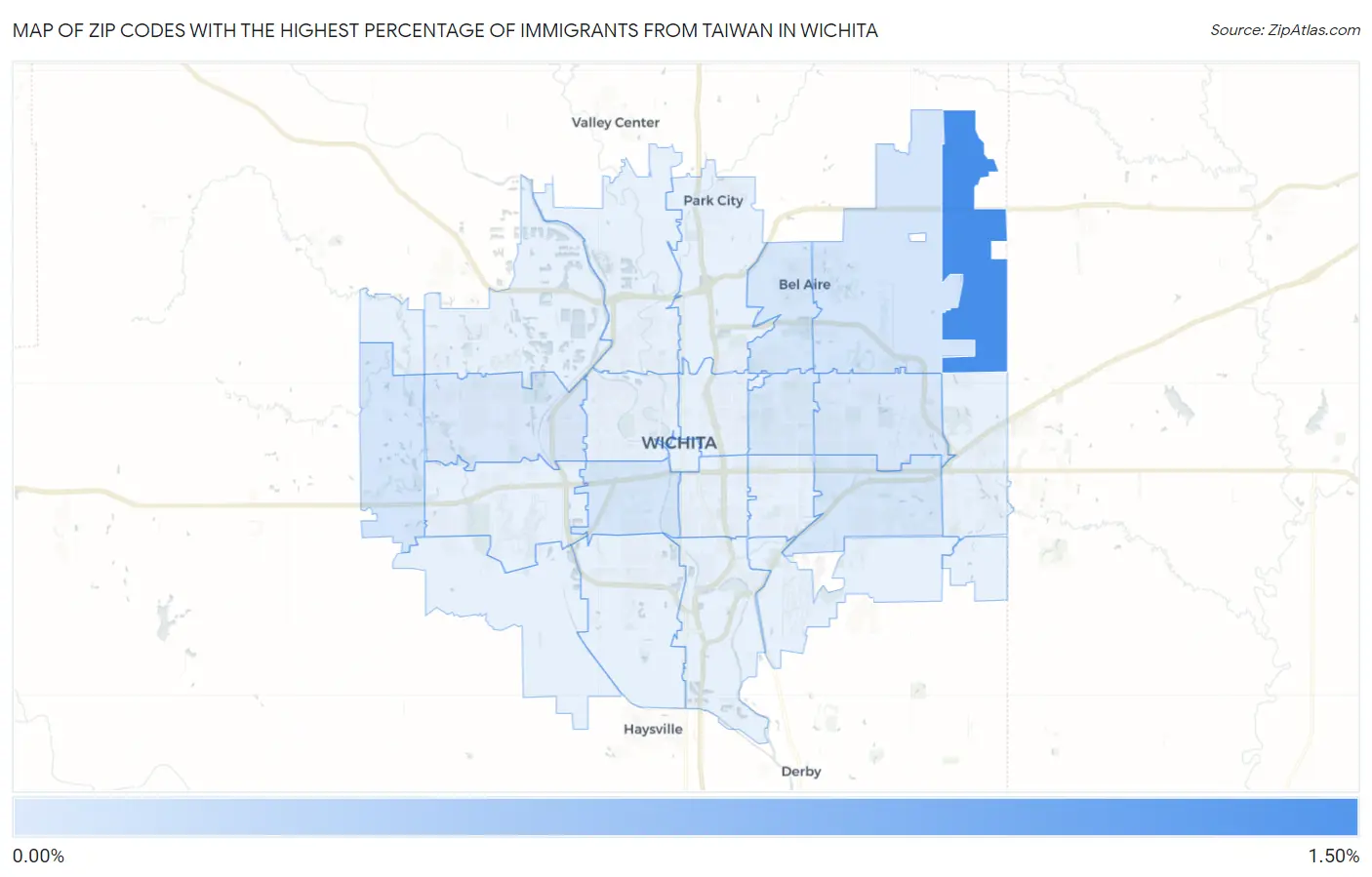 Zip Codes with the Highest Percentage of Immigrants from Taiwan in Wichita Map