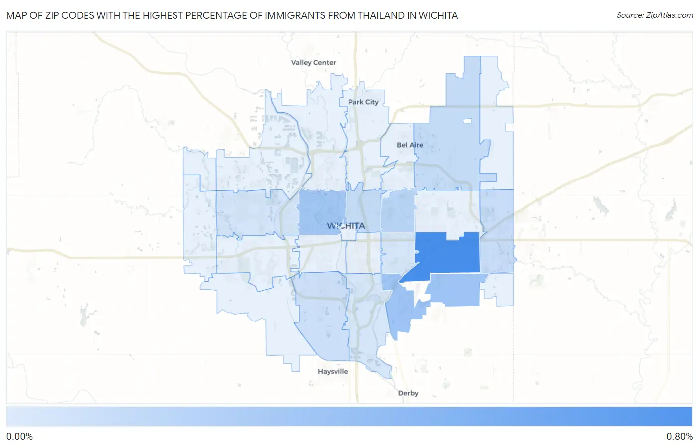 Zip Codes with the Highest Percentage of Immigrants from Thailand in Wichita Map