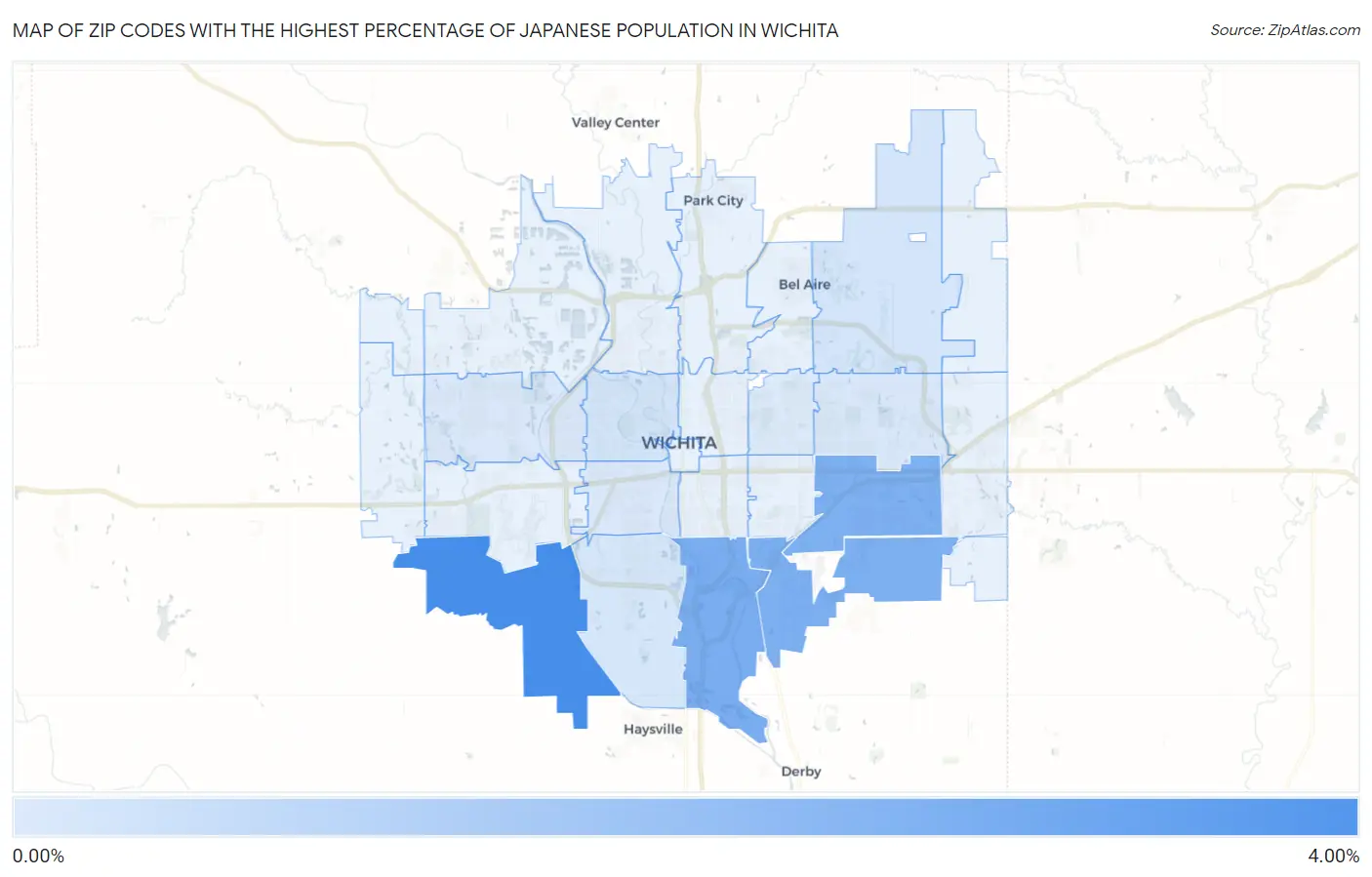 Zip Codes with the Highest Percentage of Japanese Population in Wichita Map