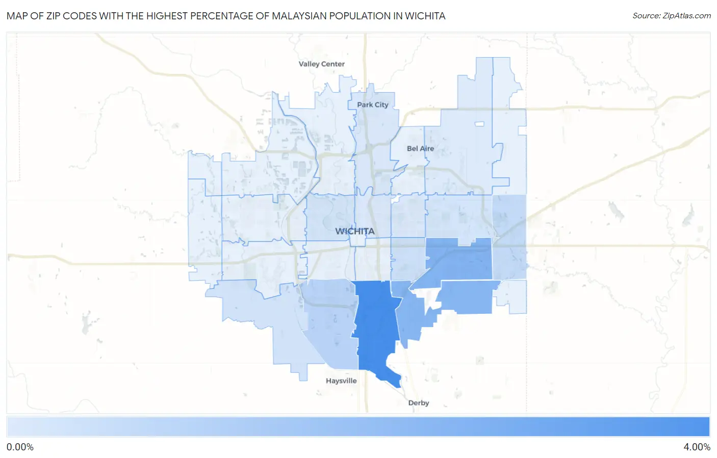 Zip Codes with the Highest Percentage of Malaysian Population in Wichita Map