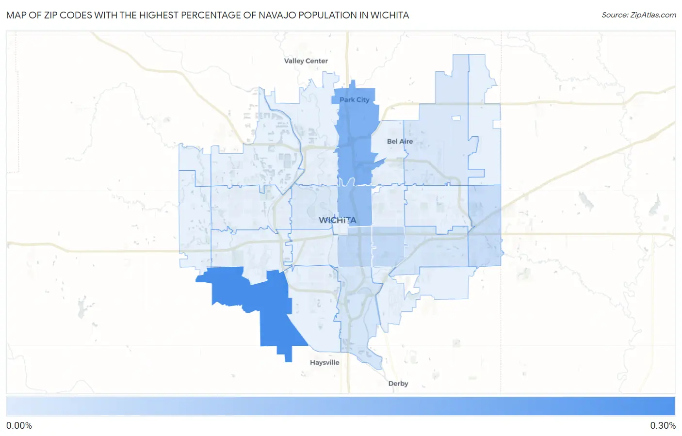 Zip Codes with the Highest Percentage of Navajo Population in Wichita Map