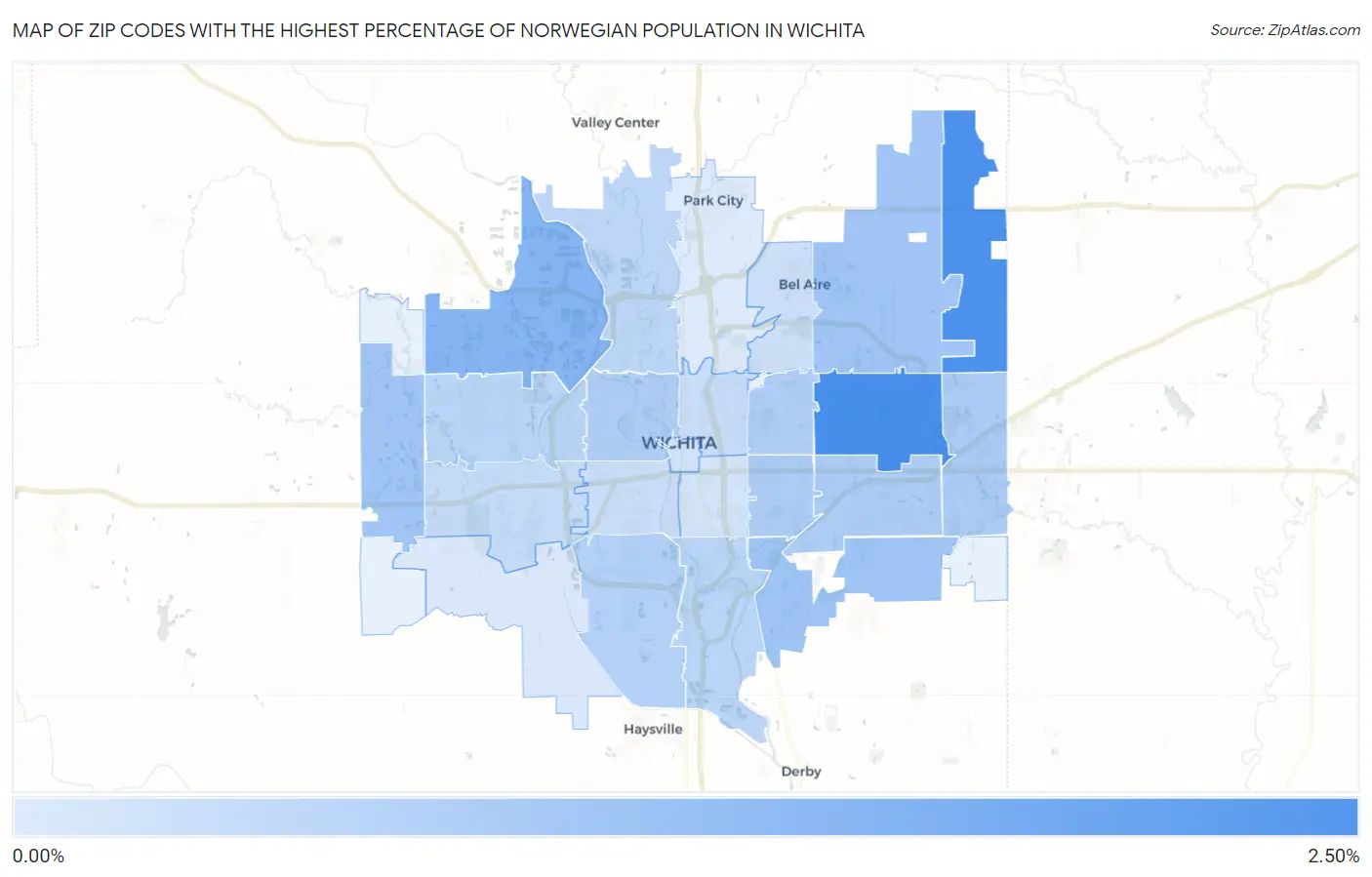 Zip Codes with the Highest Percentage of Norwegian Population in Wichita Map