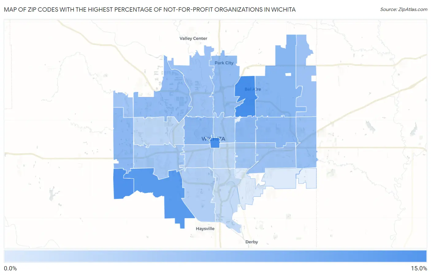 Zip Codes with the Highest Percentage of Not-for-profit Organizations in Wichita Map