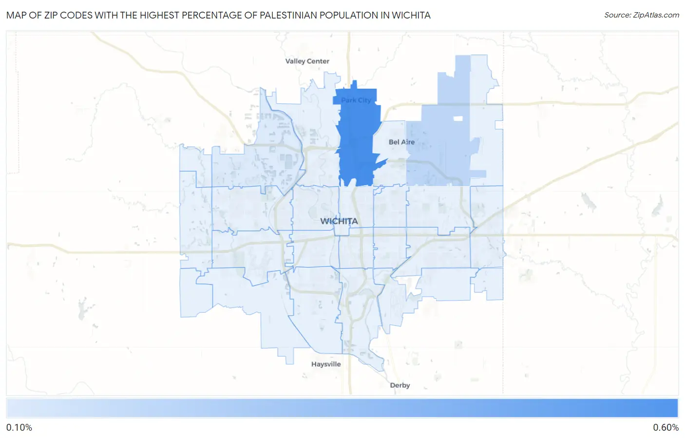 Zip Codes with the Highest Percentage of Palestinian Population in Wichita Map