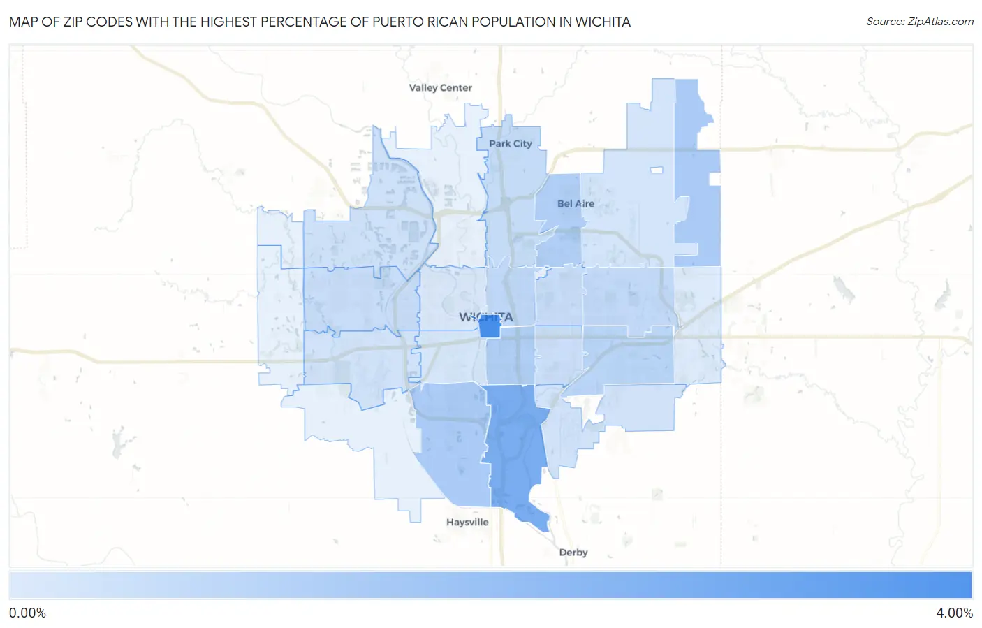 Zip Codes with the Highest Percentage of Puerto Rican Population in Wichita Map