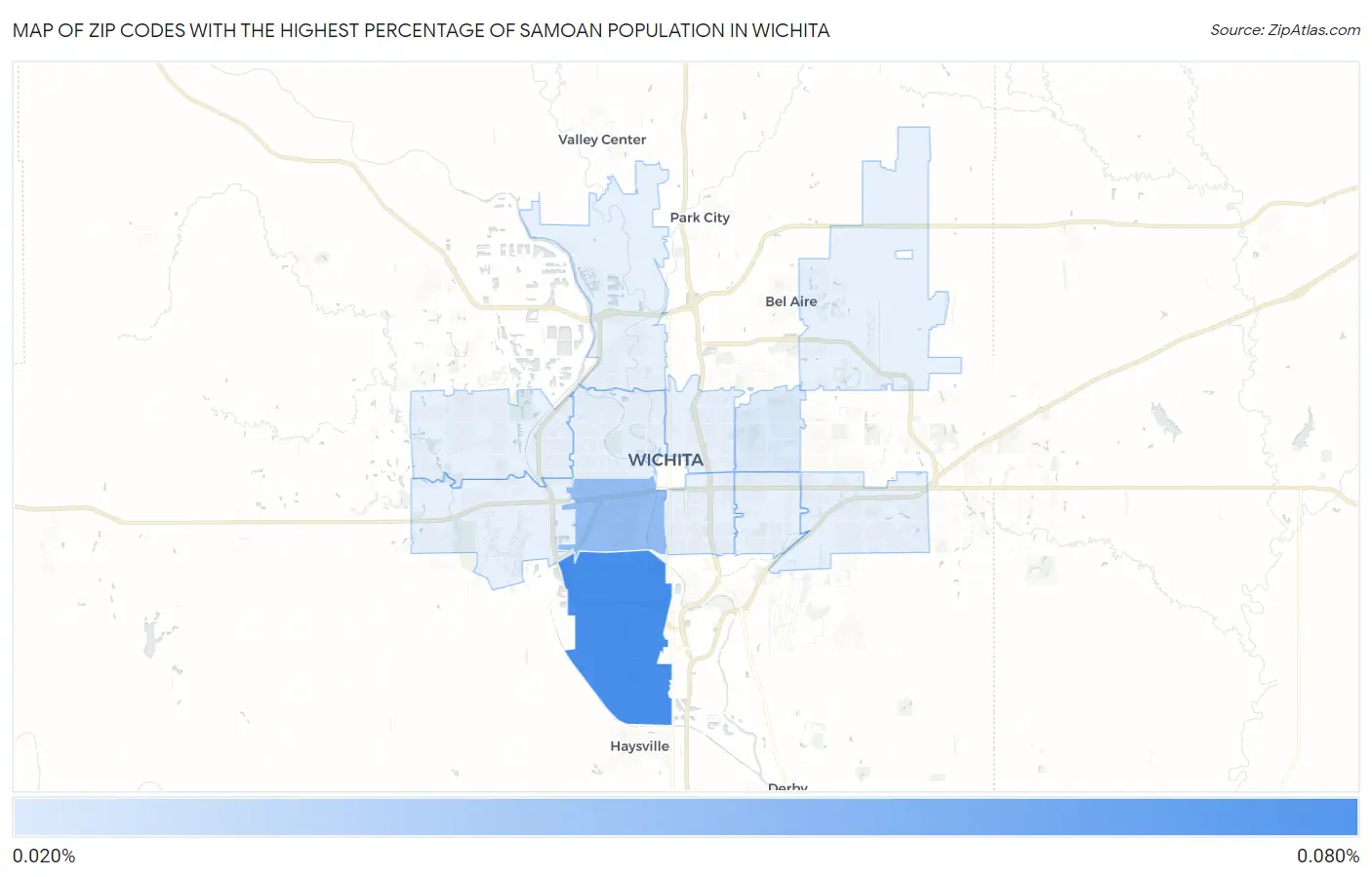 Zip Codes with the Highest Percentage of Samoan Population in Wichita Map