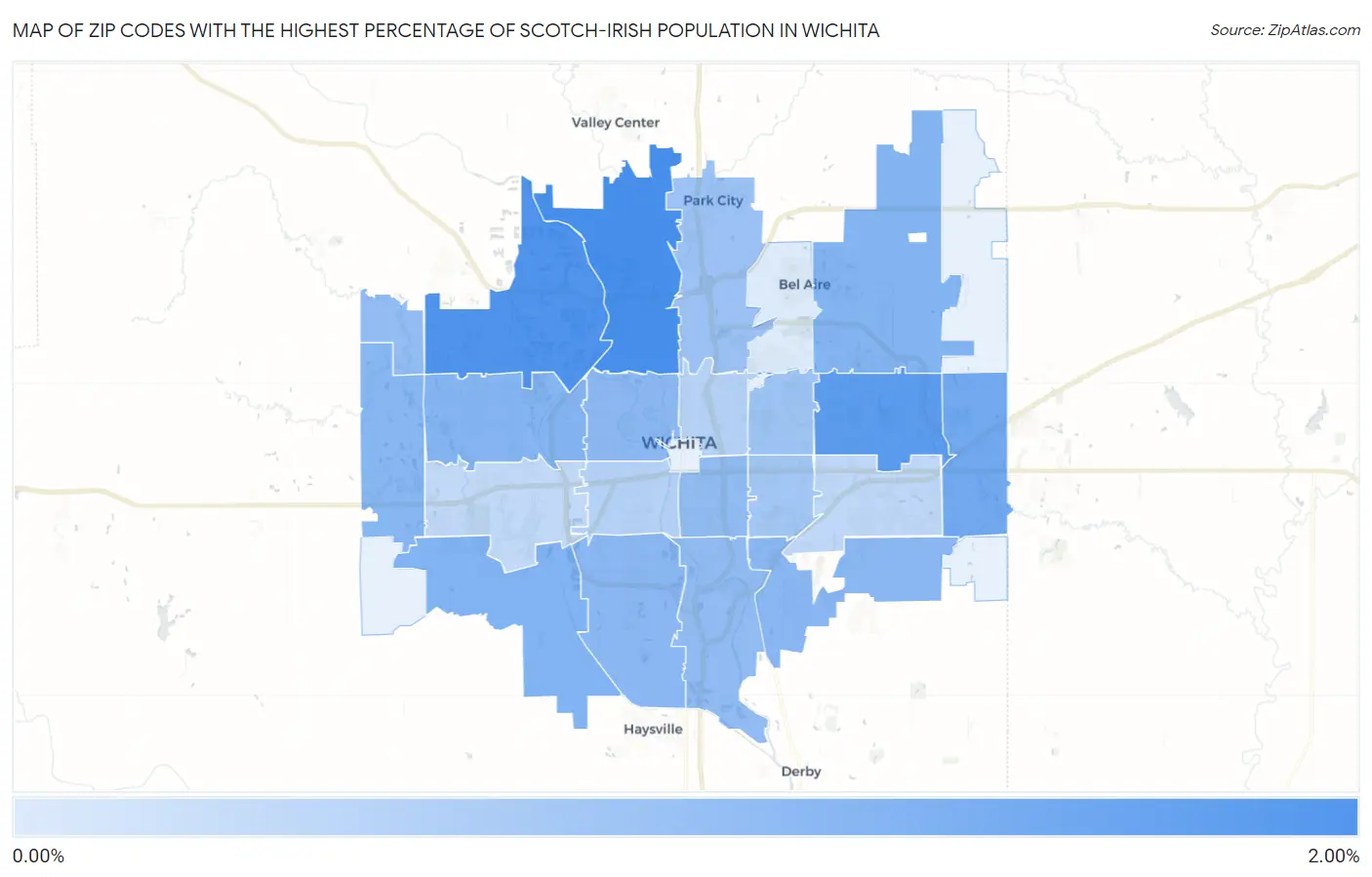 Zip Codes with the Highest Percentage of Scotch-Irish Population in Wichita Map