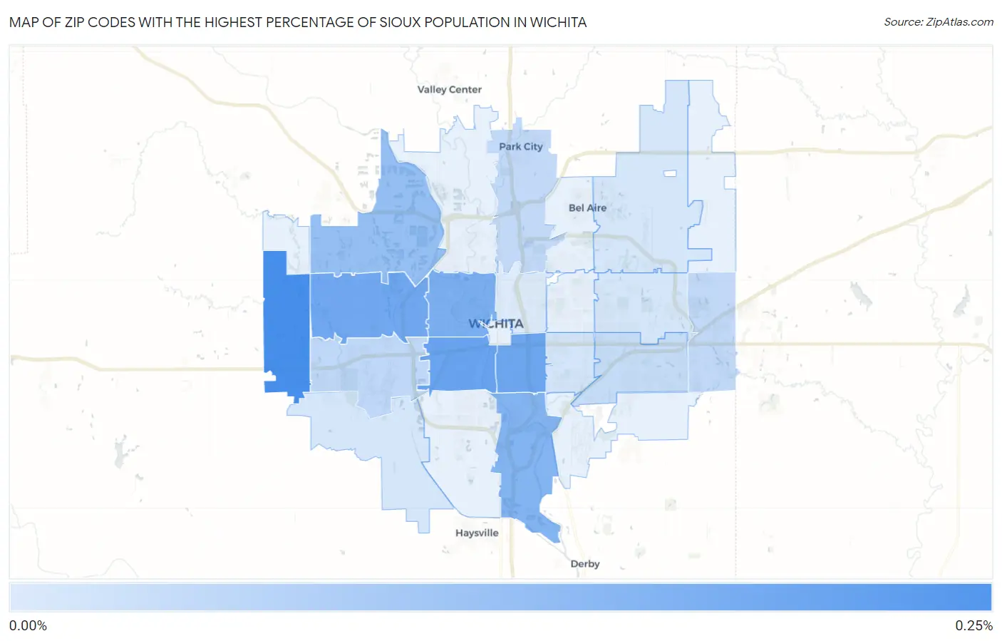 Zip Codes with the Highest Percentage of Sioux Population in Wichita Map