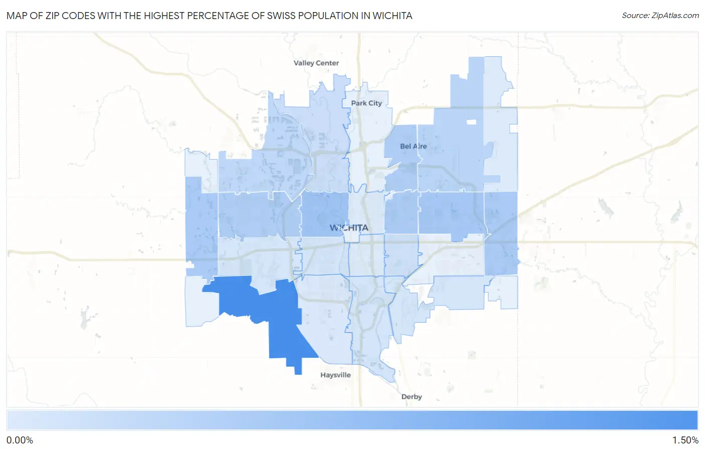 Zip Codes with the Highest Percentage of Swiss Population in Wichita Map