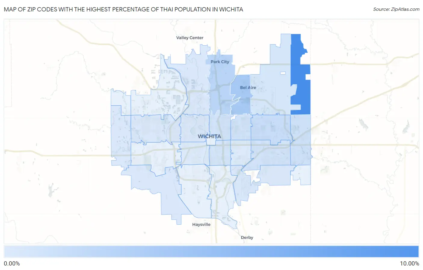 Zip Codes with the Highest Percentage of Thai Population in Wichita Map