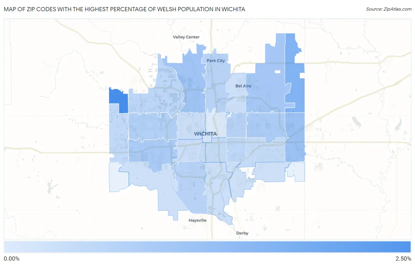 Zip Codes with the Highest Percentage of Welsh Population in Wichita Map