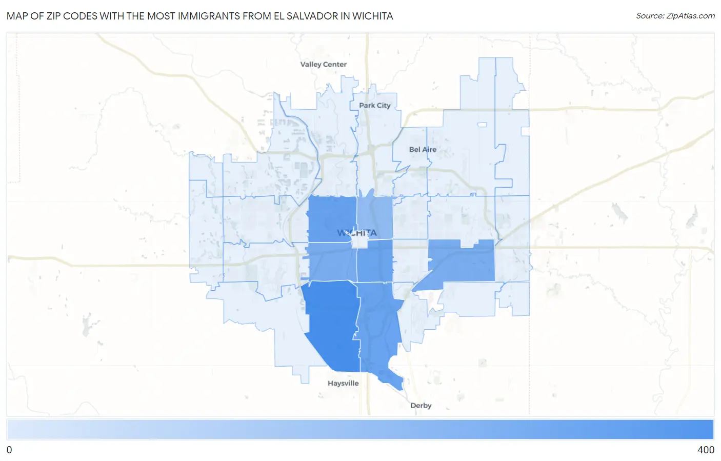 Zip Codes with the Most Immigrants from El Salvador in Wichita Map