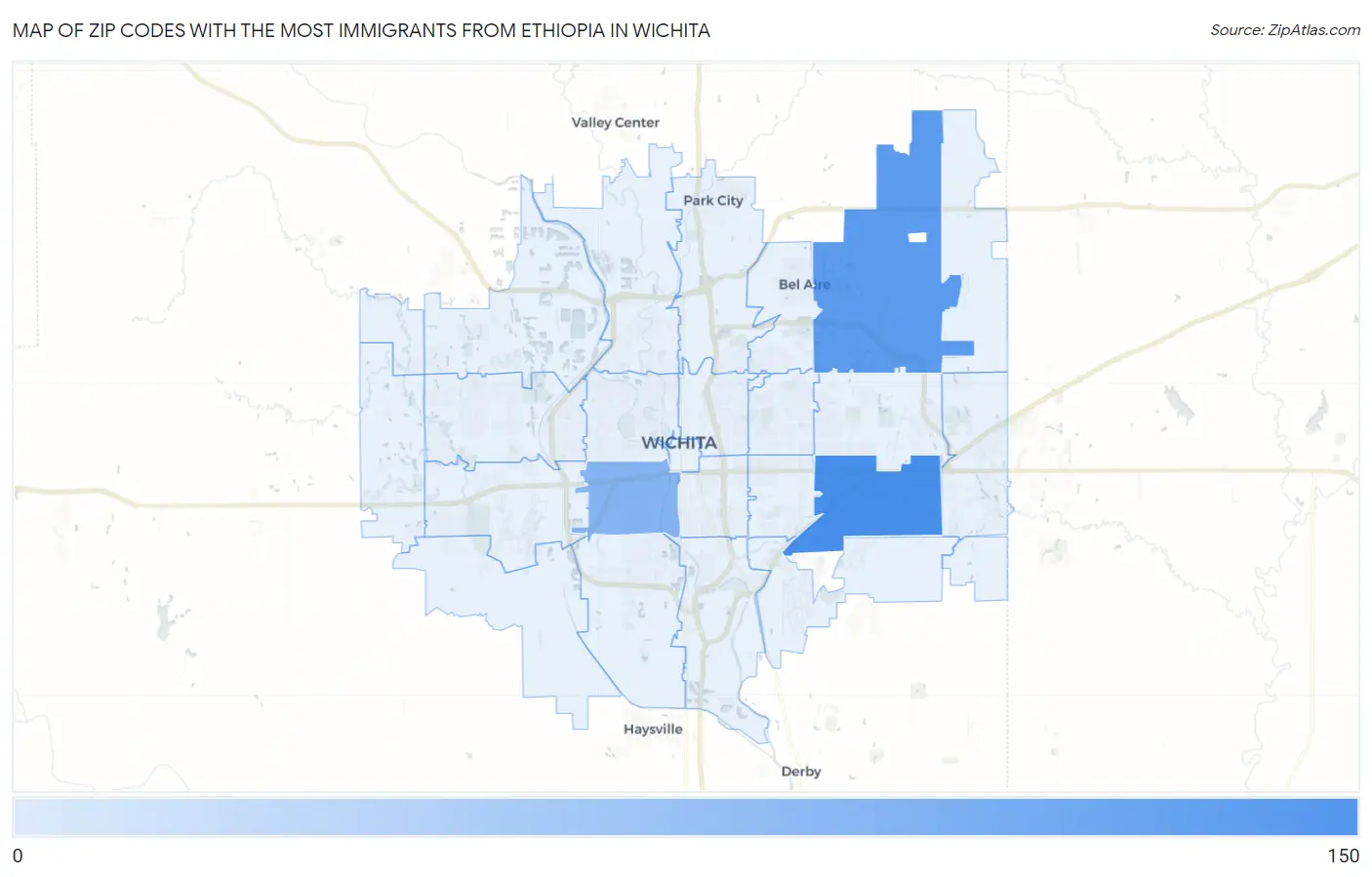 Zip Codes with the Most Immigrants from Ethiopia in Wichita Map
