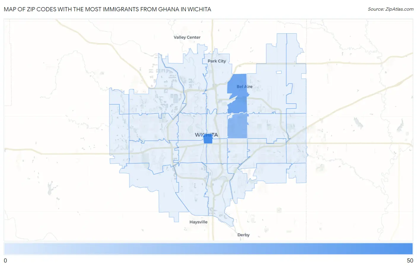 Zip Codes with the Most Immigrants from Ghana in Wichita Map