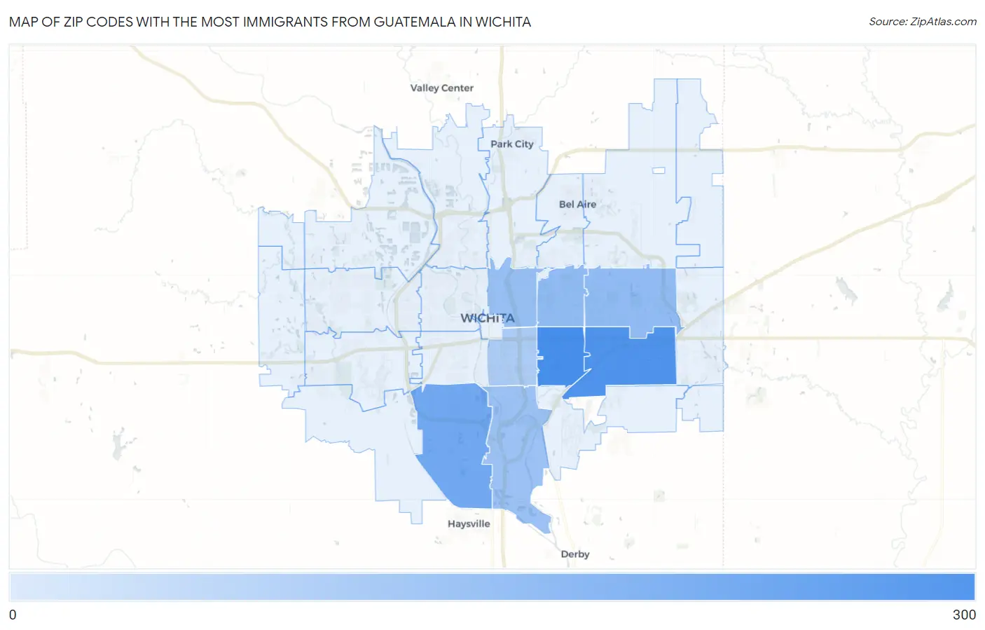Zip Codes with the Most Immigrants from Guatemala in Wichita Map