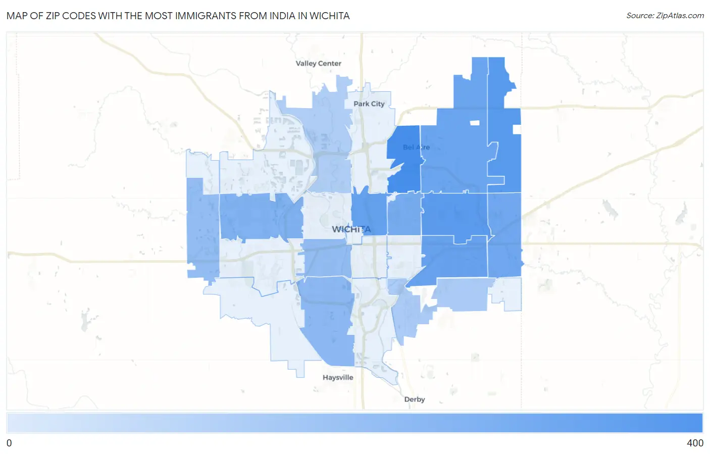 Zip Codes with the Most Immigrants from India in Wichita Map
